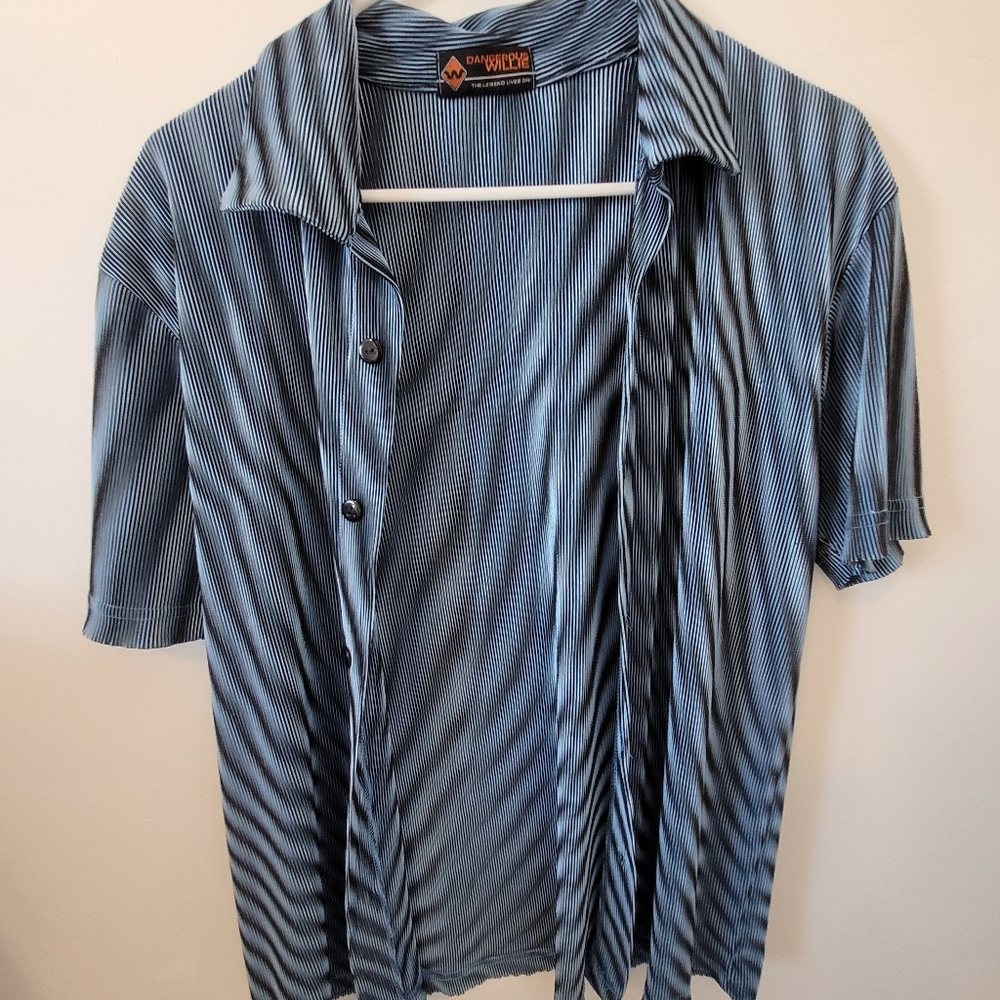 Blue button down shirt. Trippy pattern